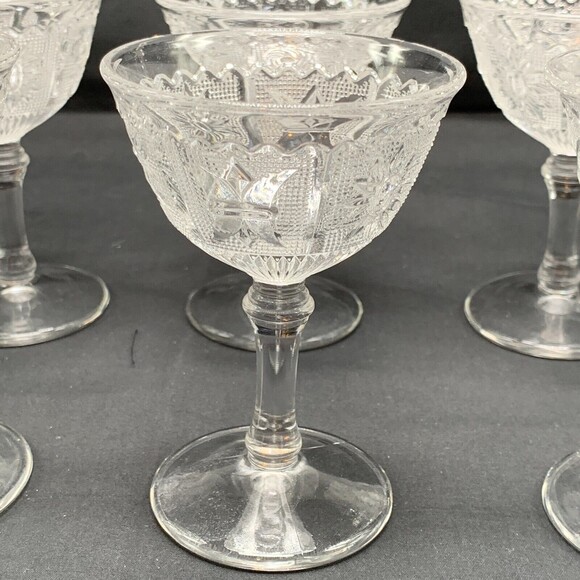 Vintage Duncan and Miller Cordials Clear Sandwich Glass Port Sherry Wine Stems - Picture 2 of 9